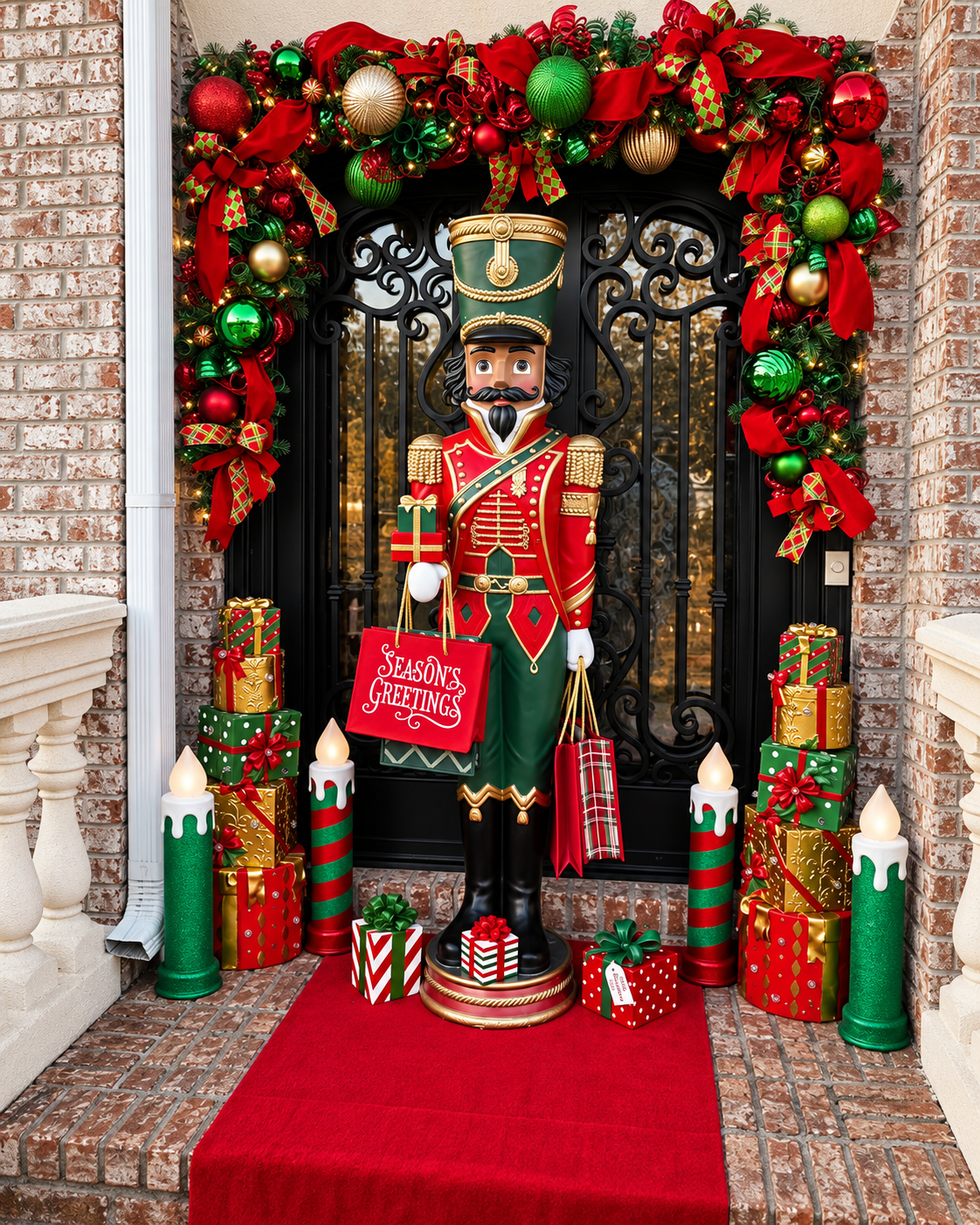 Grand entryway with nutcracker and garland arch